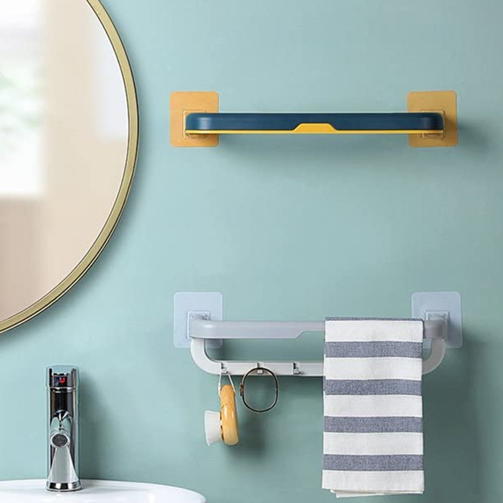 1515 Wall Mounted Double Bar Towel Holder With Hooks  Multifunctional Adjustable Towels Rack For Kitchenbathroom  Folding Towel Shelf