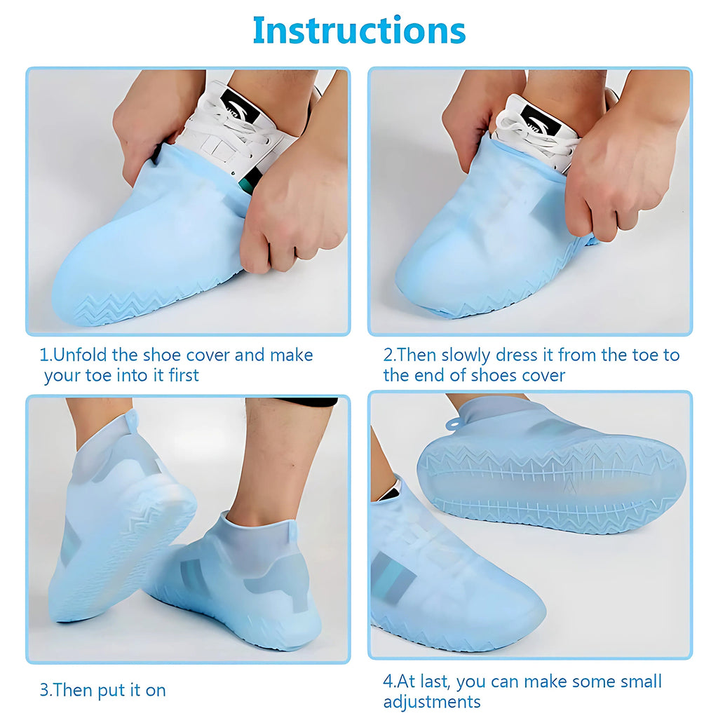 Blue Non-slip Silicone Rain Reusable Anti Skid Waterproof Fordable Boot Shoe Cover (1 Pair)