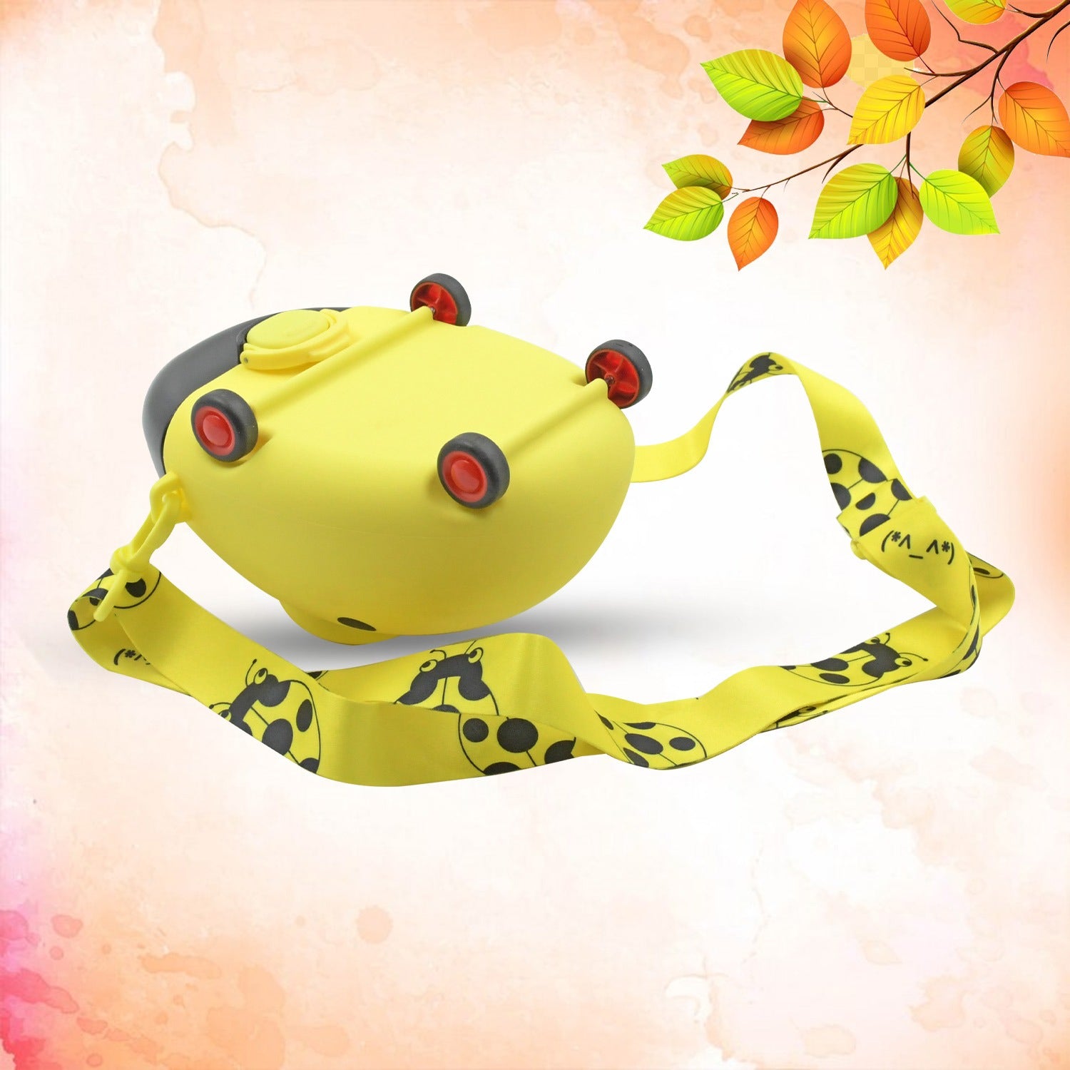 Cute Plastic Bug Shape Water Bottle With Adjustable Shoulder Strap 4 Wheel   Straw Portable Drinking Cup Water Bottle For Kids  Water Bottle  Return Gift For Kids  Water Bottle With Straw  School Kinds Water Bottle (1 Pc)