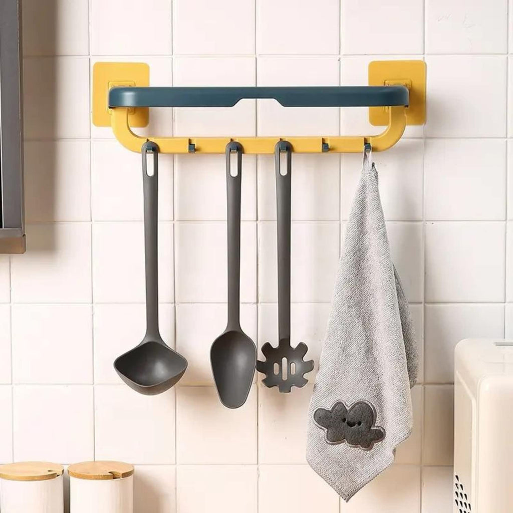 1515 Wall Mounted Double Bar Towel Holder With Hooks  Multifunctional Adjustable Towels Rack For Kitchenbathroom  Folding Towel Shelf