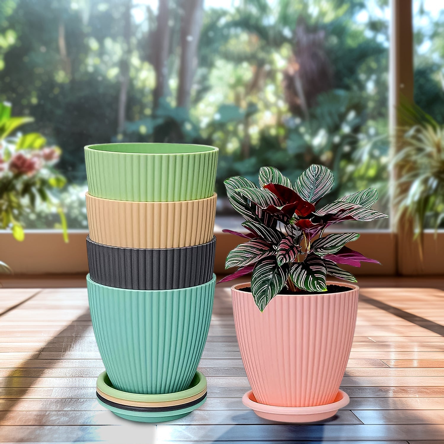 Round Flower Pot With Bottom Tray (5 Pcs Set  Small  1416 Cm)