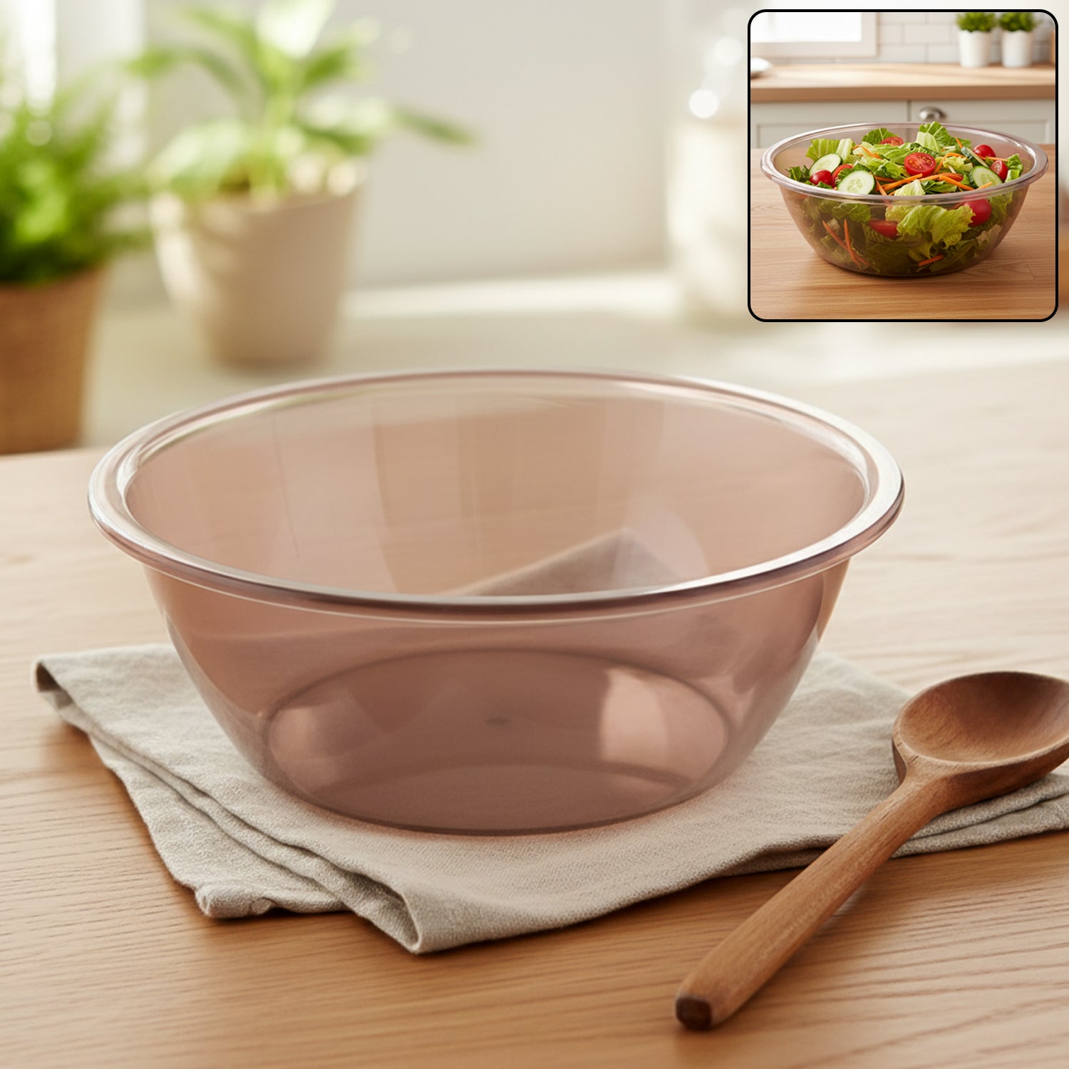 Transparent Multipurpose Mixing And Serving Bowl  (25 X 25 Cm 1 Pc)