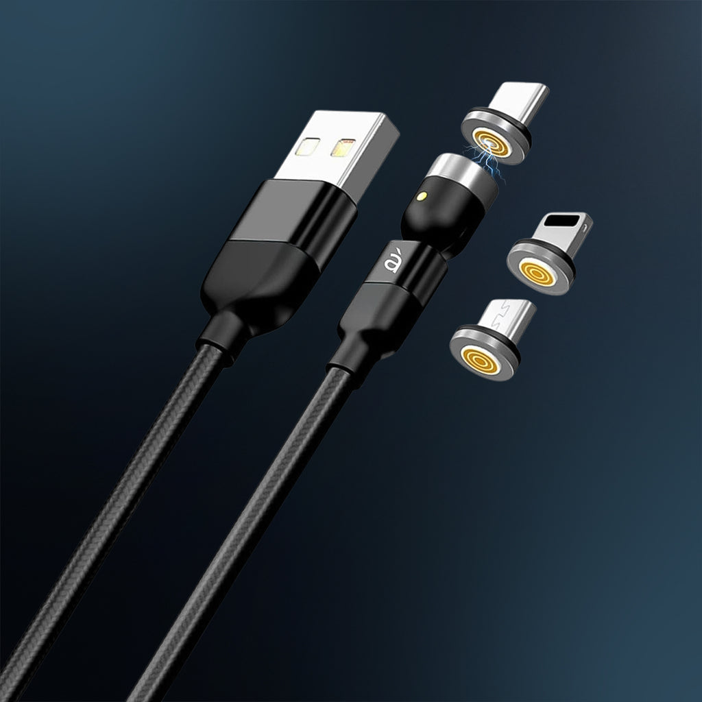 3 In 1 Magnetic Usb Charging Cable  Usb-c Android And Lightning With Extra Protecting Nylon Strong Magnetic Cable With Full Rotation Support Fast Charging