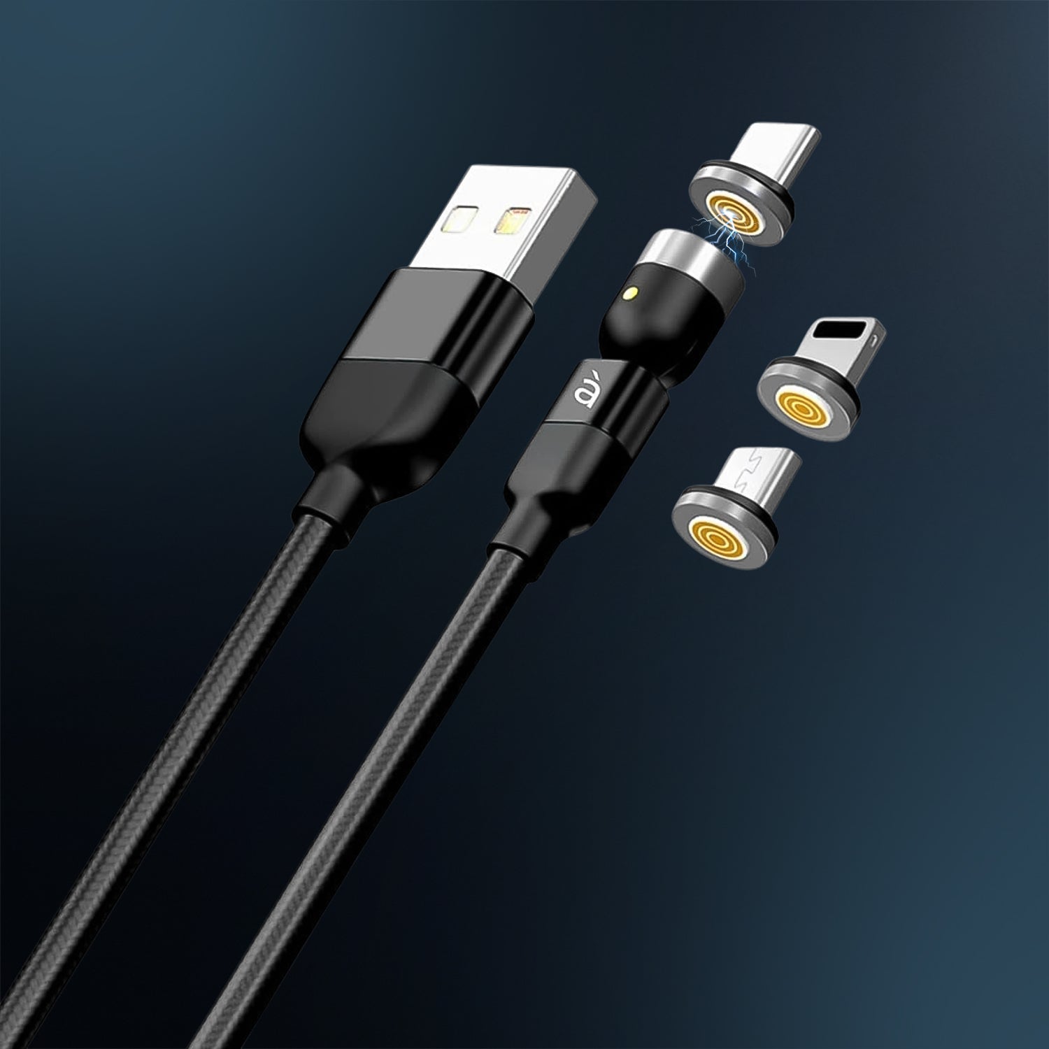 3 In 1 Magnetic Usb Charging Cable  Usb-c Android And Lightning With Extra Protecting Nylon Strong Magnetic Cable With Full Rotation Support Fast Charging