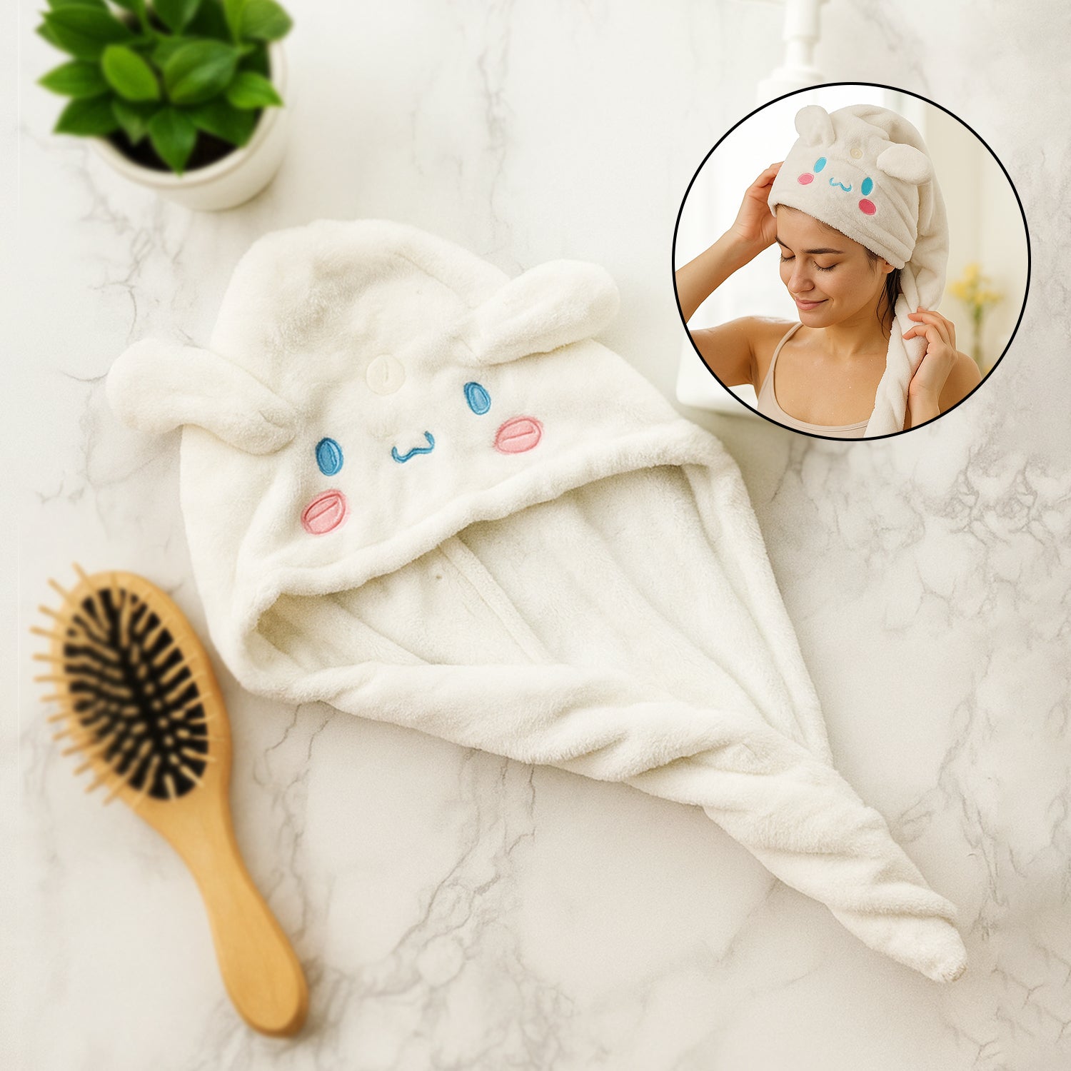 Soft Microfiber Cartoon Design Hair Drying Towel Wrap With Button Closure (1 Pc)