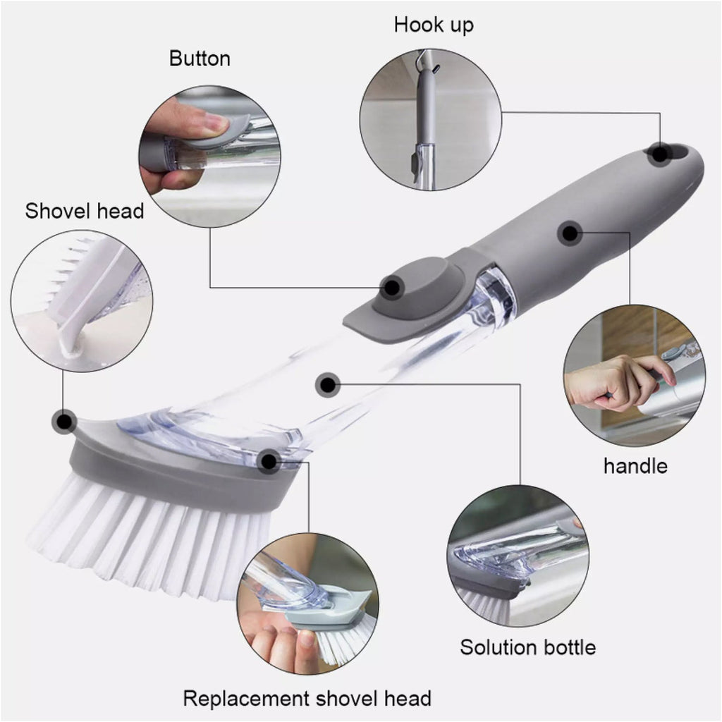2-in-1 Dishwashing Brush Long Handle Wash Pot Brush Washing Dish