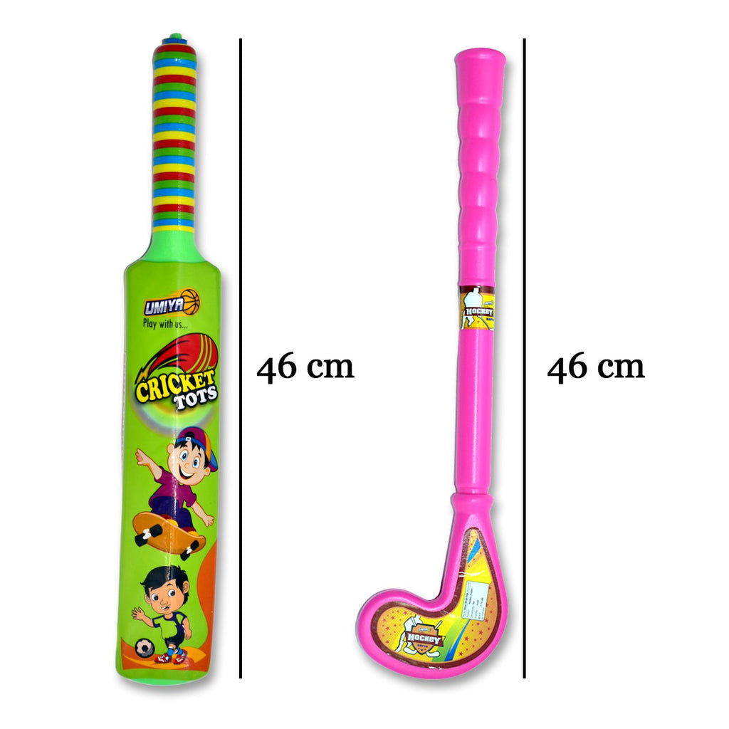 Combo Of Light Weight Plastic Bat Ball  Hockey For Kids Boys Indoor Outdoor Play