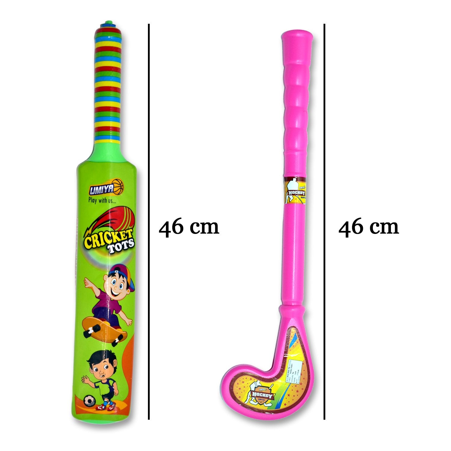 Combo Of Light Weight Plastic Bat Ball  Hockey For Kids Boys Indoor Outdoor Play