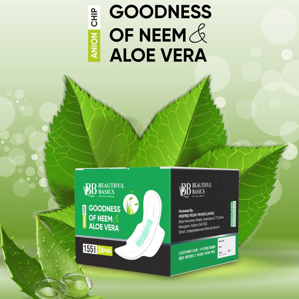 Sanitary Pads For Women With Goodness Of Neem  Aloe Vera  Ultra Thin  Leakage Protection  Ph Balance  With Antibacterial Anion Chip  (155 Mm  24 Pads)