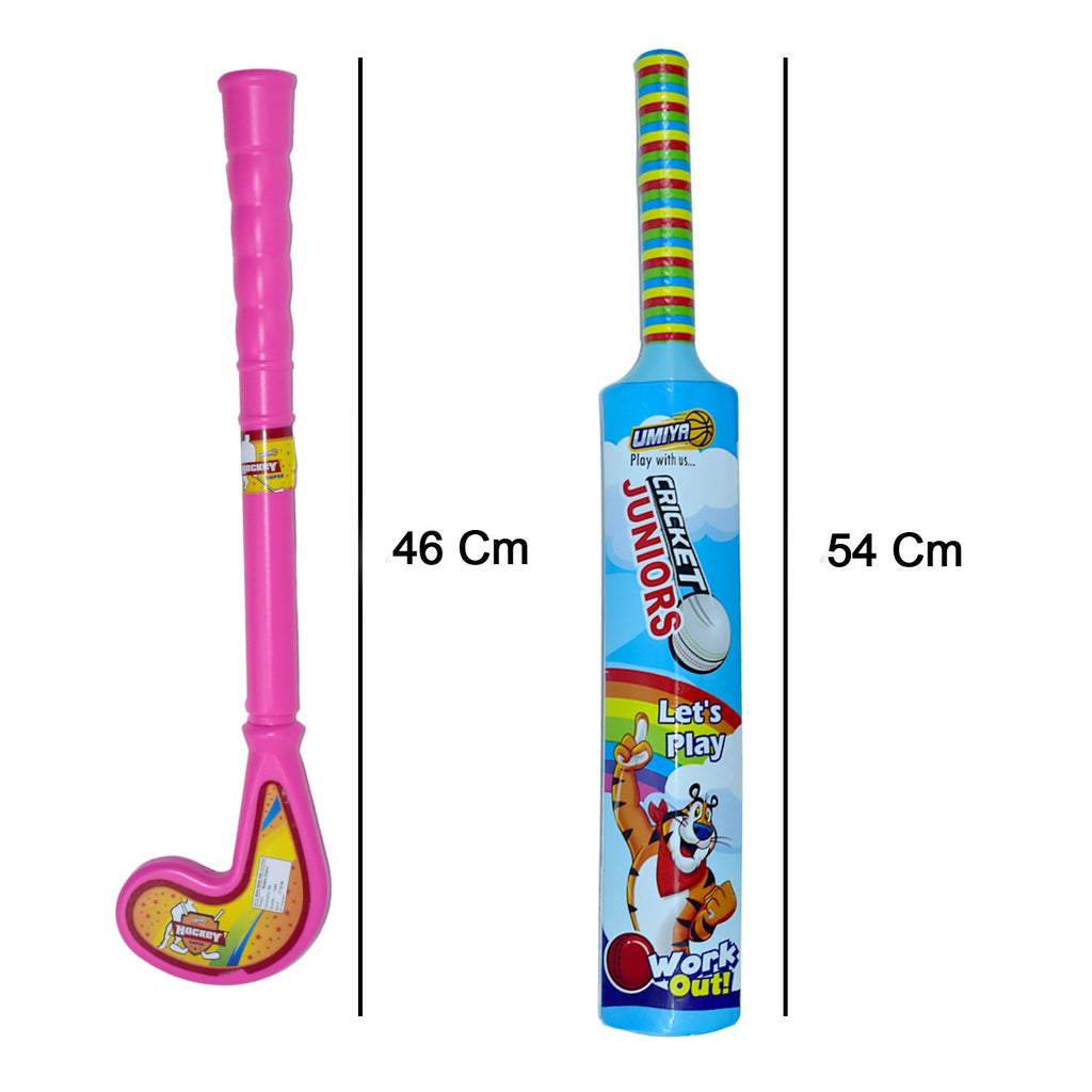 8023 Combo Of Light Weight Plastic Bat Ball  Hockey For Kids