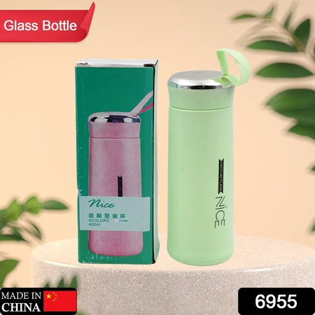 Outdoor Sport Water Bottle 400ml Leak Proof Bpa-free For Travel Cold And Hot Water Glass Water Bottle With Daily Water Intake For Gym
