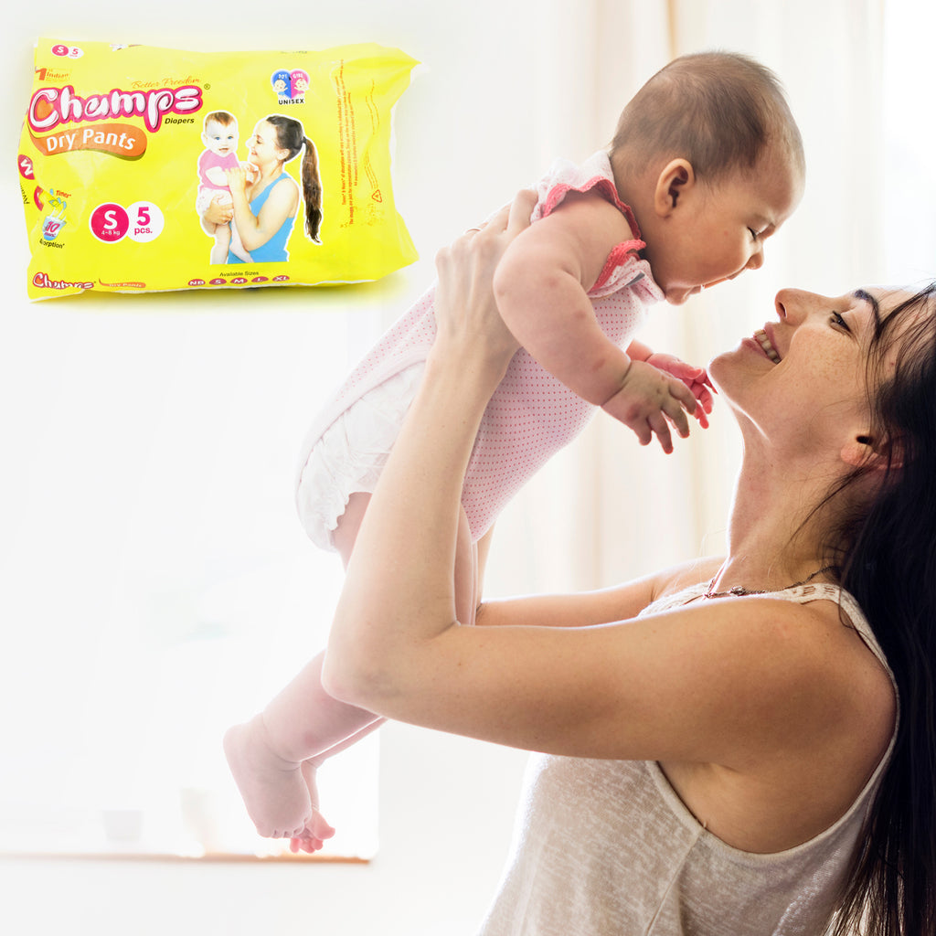 Small  Champs Dry Pants Style Diaper- Small Best For Travel  Absorption Champs Baby Diapers Champs Soft And Dry Baby Diaper Pants (S5 Pcs )