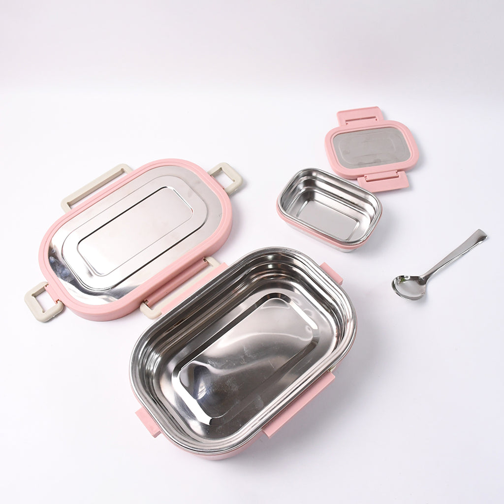 5588 Miracle Carry Lunch Box Microwave Safe Lunch Box With Insulated Bag 2 Compartment Lunch Box (400 Ml  2 Pc)