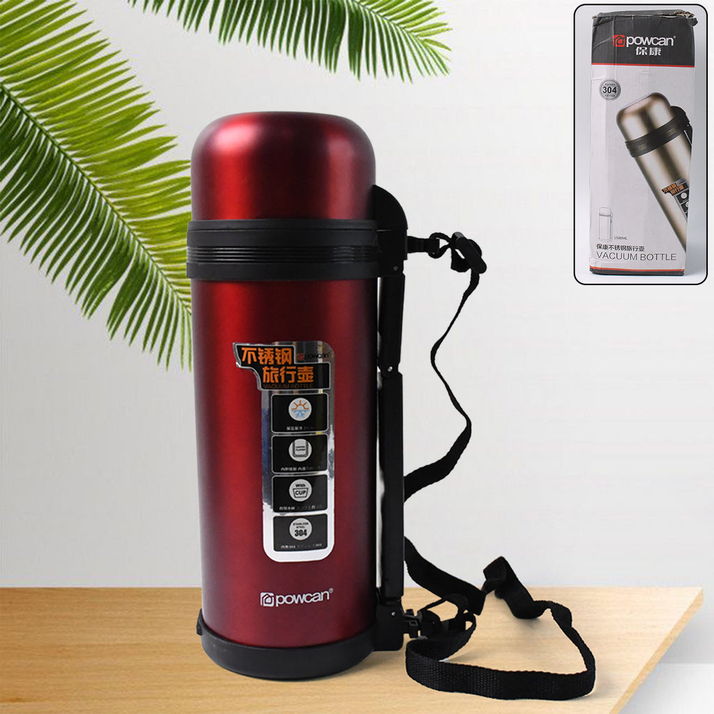 13039 Liter Stainless Steel Water Bottle With Straw Strap  Handle  Vacuum Insulated Thermos Flask Double-walled Coffee Thermos Flask Leak-proof Water Bottle For Sports Fitness Gym (1500ml)