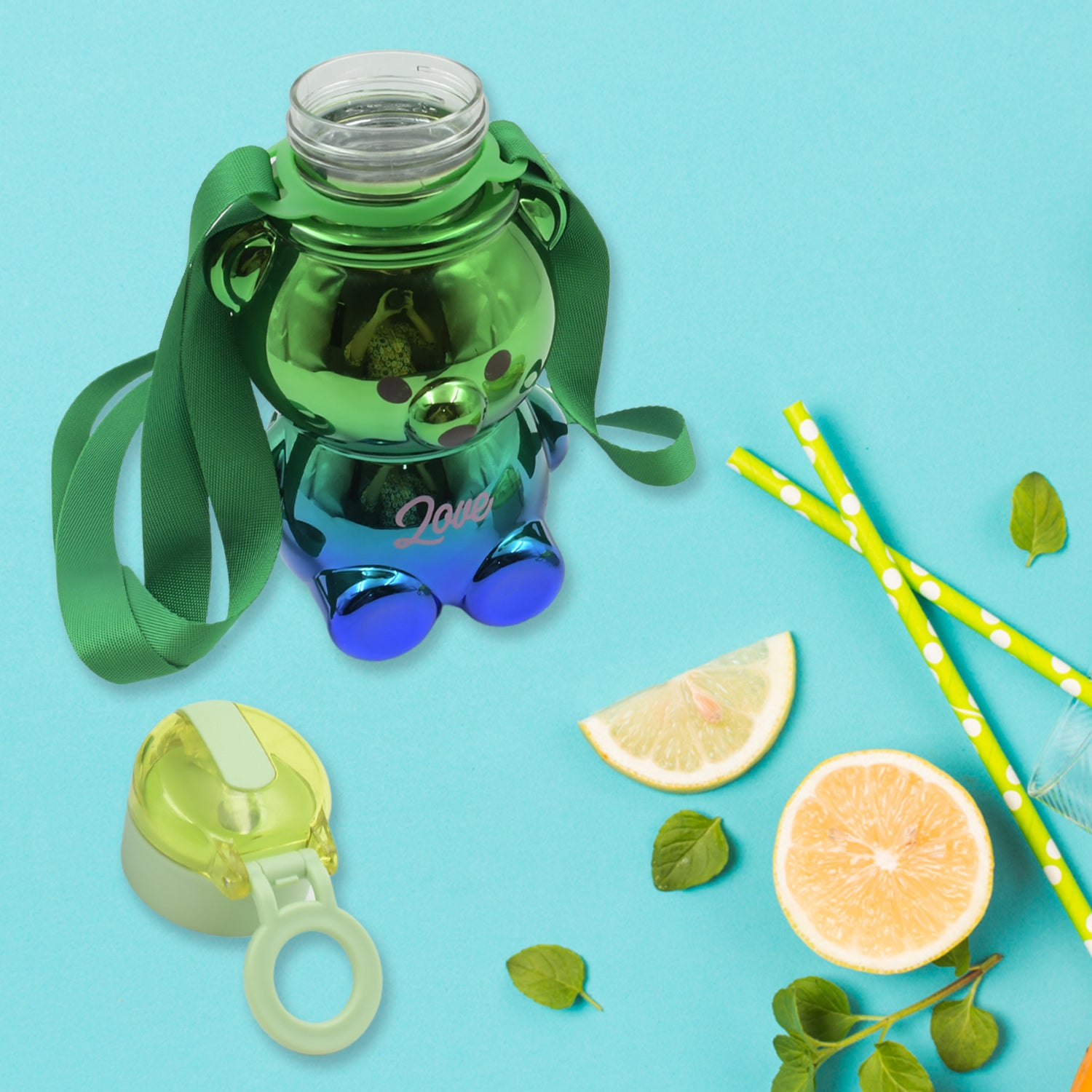 Cute Plastic Water Bottle Straw Bottle With With Adjustable Shoulder Strap And Stickers Portable Drinking Cup Water Bottle For Kids