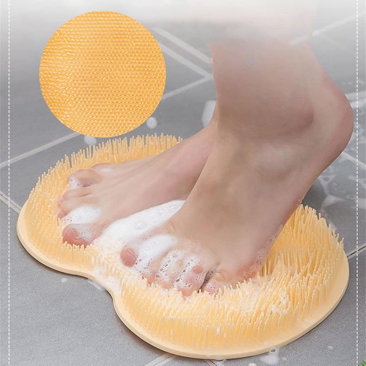 Yellow Silicone Bath Massage Cushion  Suction Cup Exfoliating Foot Scrubber  Mat