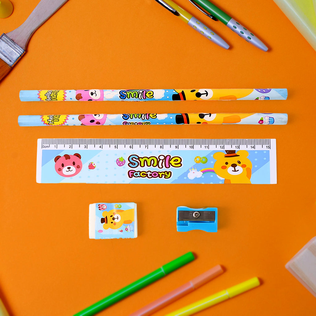 4560 Wooden Pencil Set Stationary Set 5 In 1 Items Educational Item For School Going Kids Stationary Set For Girls Boysstationary For Schoolgift Pack For Girls Kidsbirthday Gift Kids (5 Pc Set