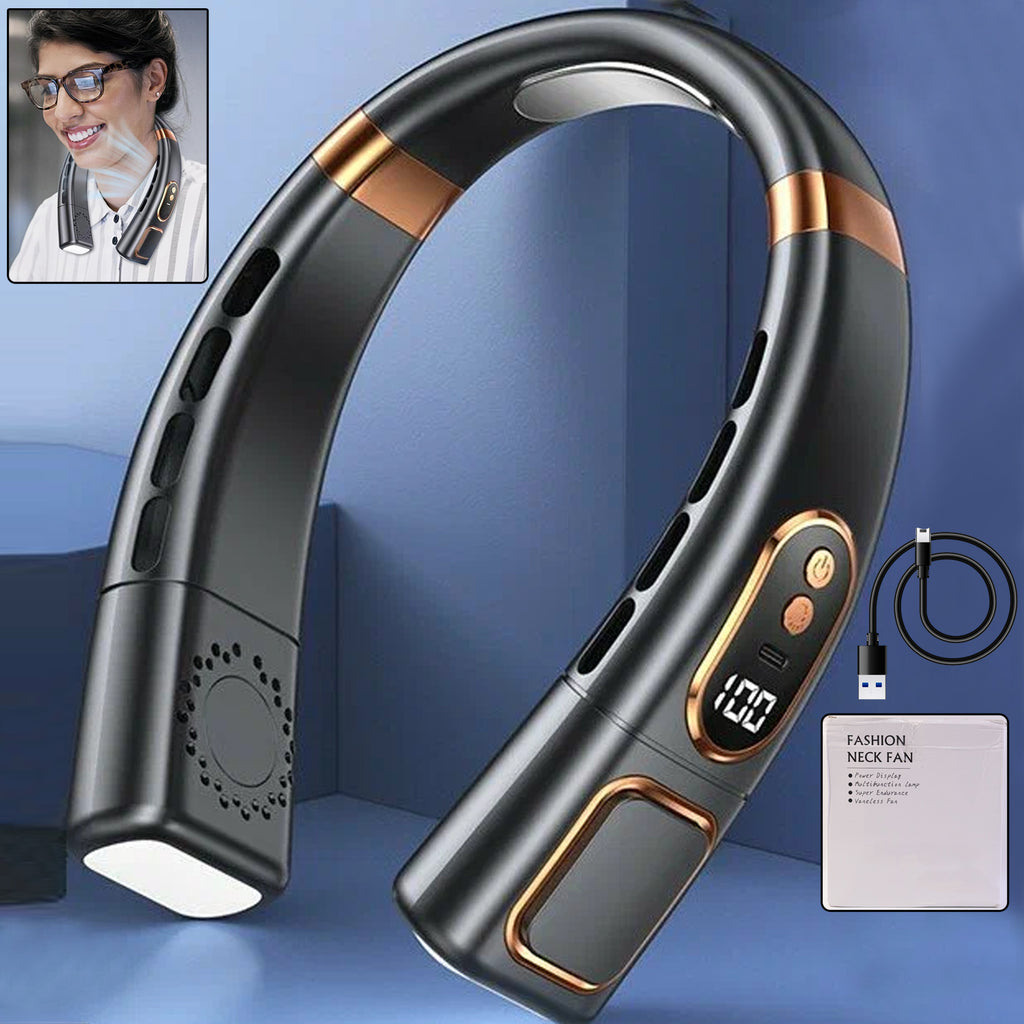 Premium Usb Rechargeable Fashion Neck Fan With Digital Display (1 Pc)