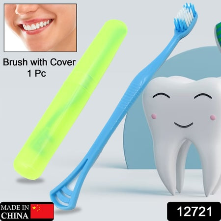 2 In 1 Soft Toothbrush And Tongue With Toothbrush Cover Cleaner Scraper For Men And Women Kids Adults Plastic Toothbrush Cover  Case  Holder (1 Pc)