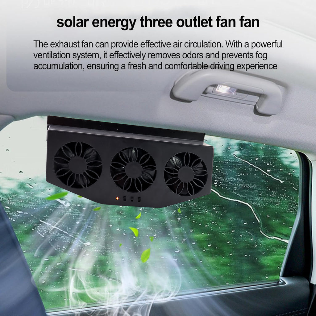 Triple Fan Solar Powered Car Exhaust Ventilation System With Usb Charging