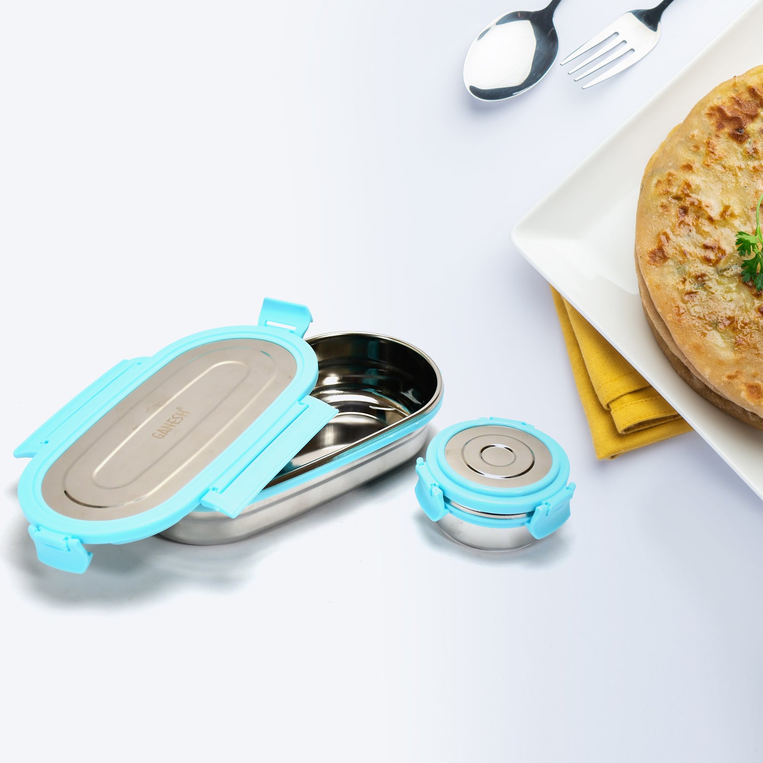 Ganesh Stainless Steel Lunch Box  Small Container ( Set Of 2 Pcs )