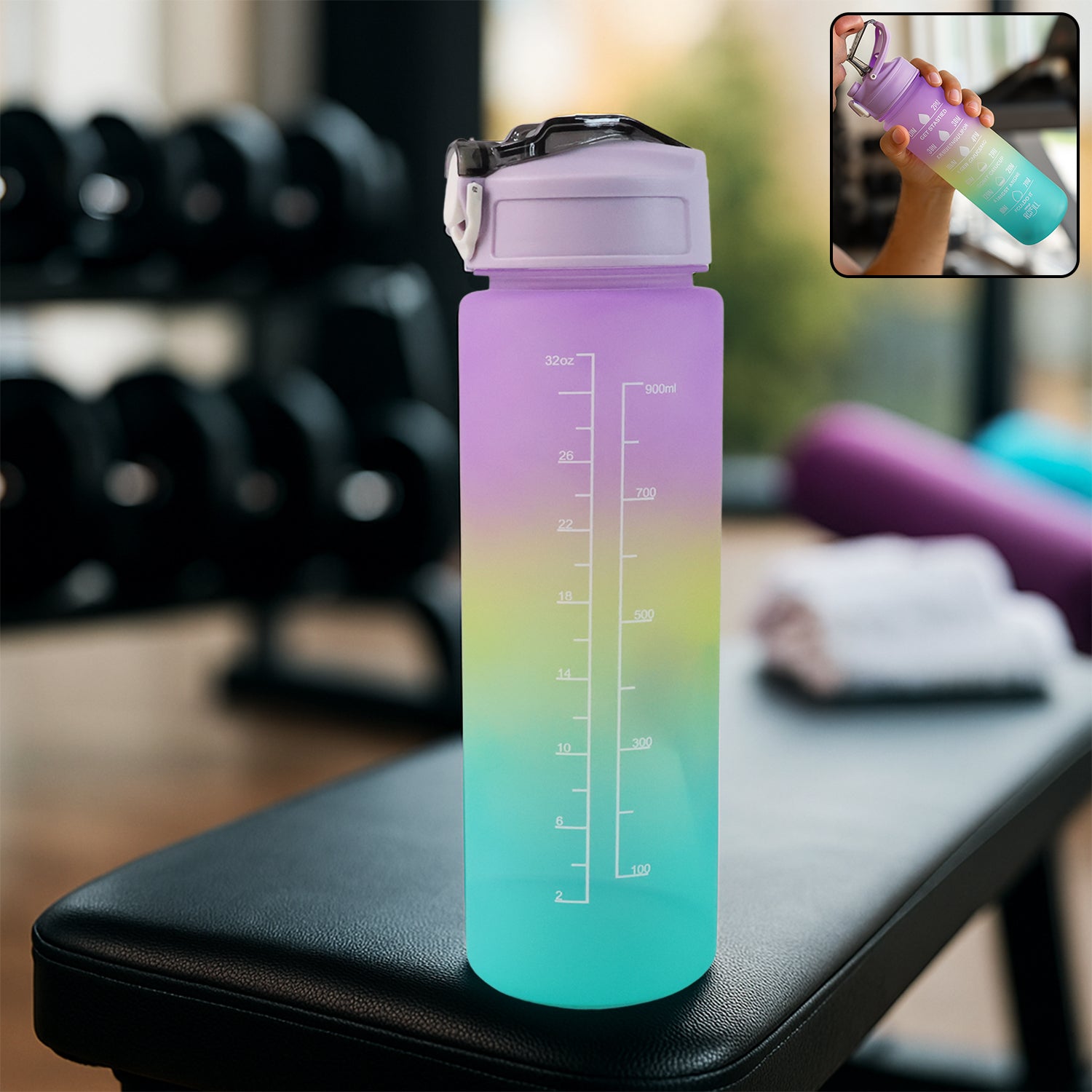 Motivational Water Bottle With Straw  Time Marker Bpa-free Tritan Portable Gym Water Bottle Leakproof Reusable Special Design For Your Sports Activity Hiking Camping