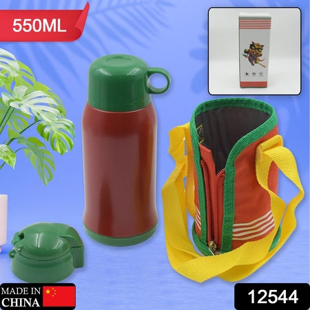 Premium Stainless Steel Insulated Sipper Bottle Print Water Flaskcartoon Vacuum Hot Cold For Kids  Travelling Water Bottle For Kids With Pop Up Straw  Double Wall Thermos With Straw  Bottle Zippe Cover For Officegymschool (550 Ml)