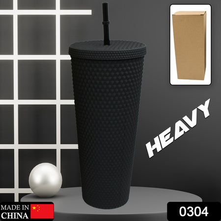 Cup With Straw Reusable Matte Studded Tumbler With Leak Proof Lid Water Cup Travel Mug Coffee Ice Water Bottle Double Walled Insulated Tumbler Bpa Free (1 Pc)