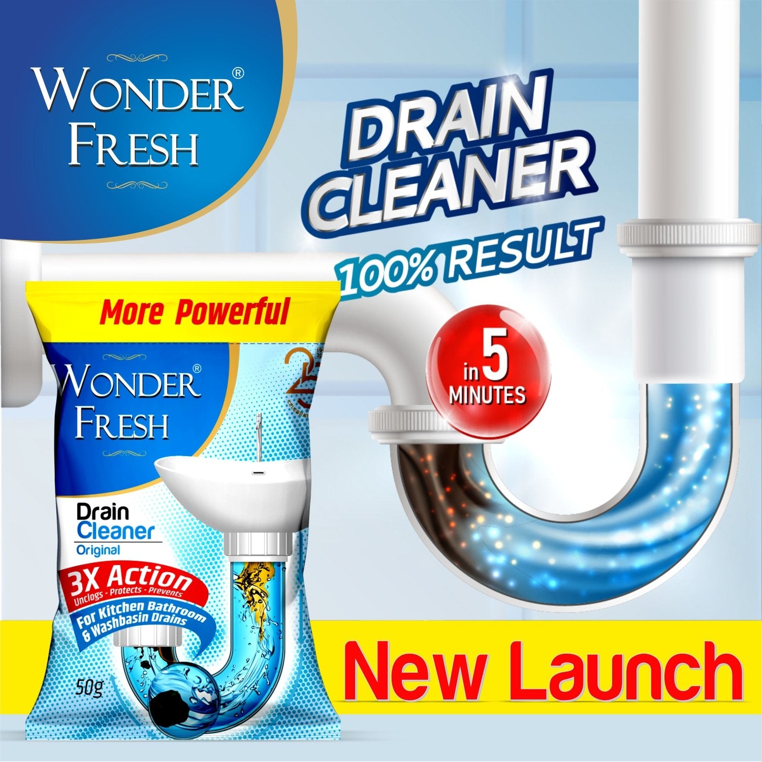 All Pipe Safe Drain Cleaner Powder Clear Clogged Sinks  Pipes 50 Gram Pack