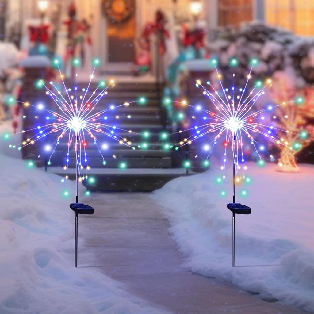 Solar Powered Multicolor Starburst Firework Garden Light Set (2 Pc  150 Led)