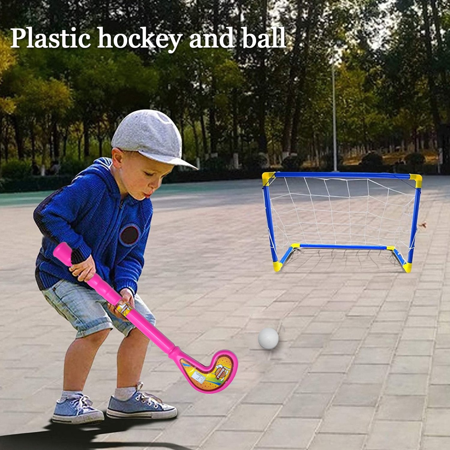 Combo Of Light Weight Plastic Bat Ball  Hockey For Kids Boys Indoor Outdoor Play