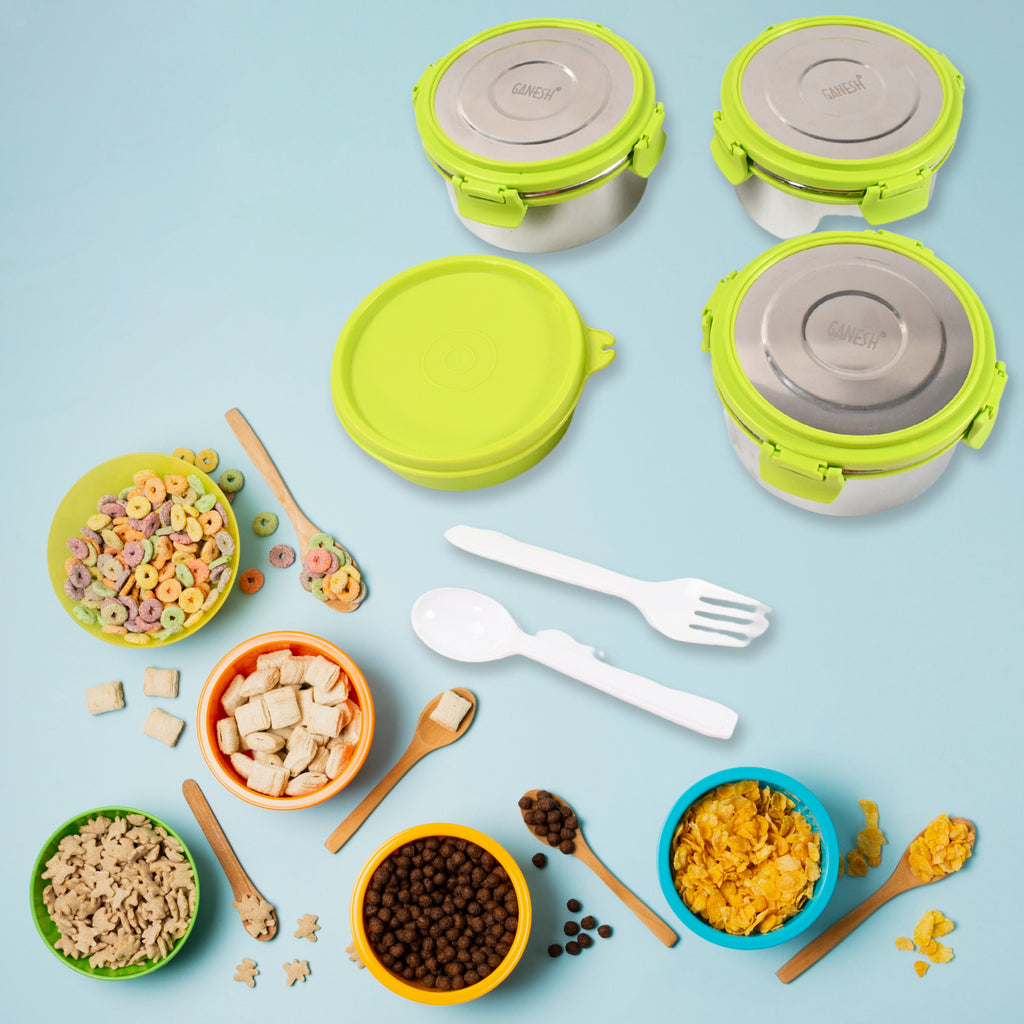 Stainless Steel Tiffin Lunch Box Container  Dabba With 4 Side Clip Lock Lid For Office  School Use Food Grade  Air Tight  Easy To Carry  Leak Proof