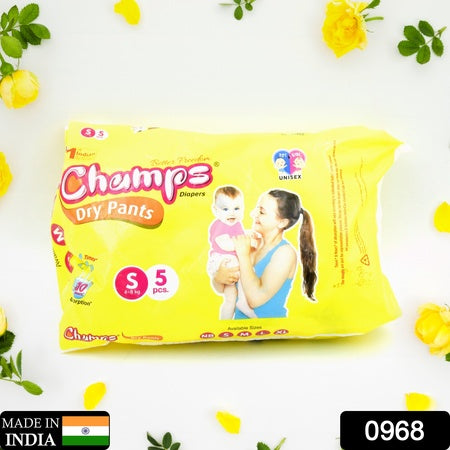 Small  Champs Dry Pants Style Diaper- Small Best For Travel  Absorption Champs Baby Diapers Champs Soft And Dry Baby Diaper Pants (S5 Pcs )