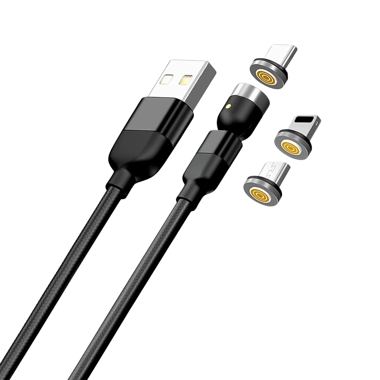 3 In 1 Magnetic Usb Charging Cable  Usb-c Android And Lightning With Extra Protecting Nylon Strong Magnetic Cable With Full Rotation Support Fast Charging