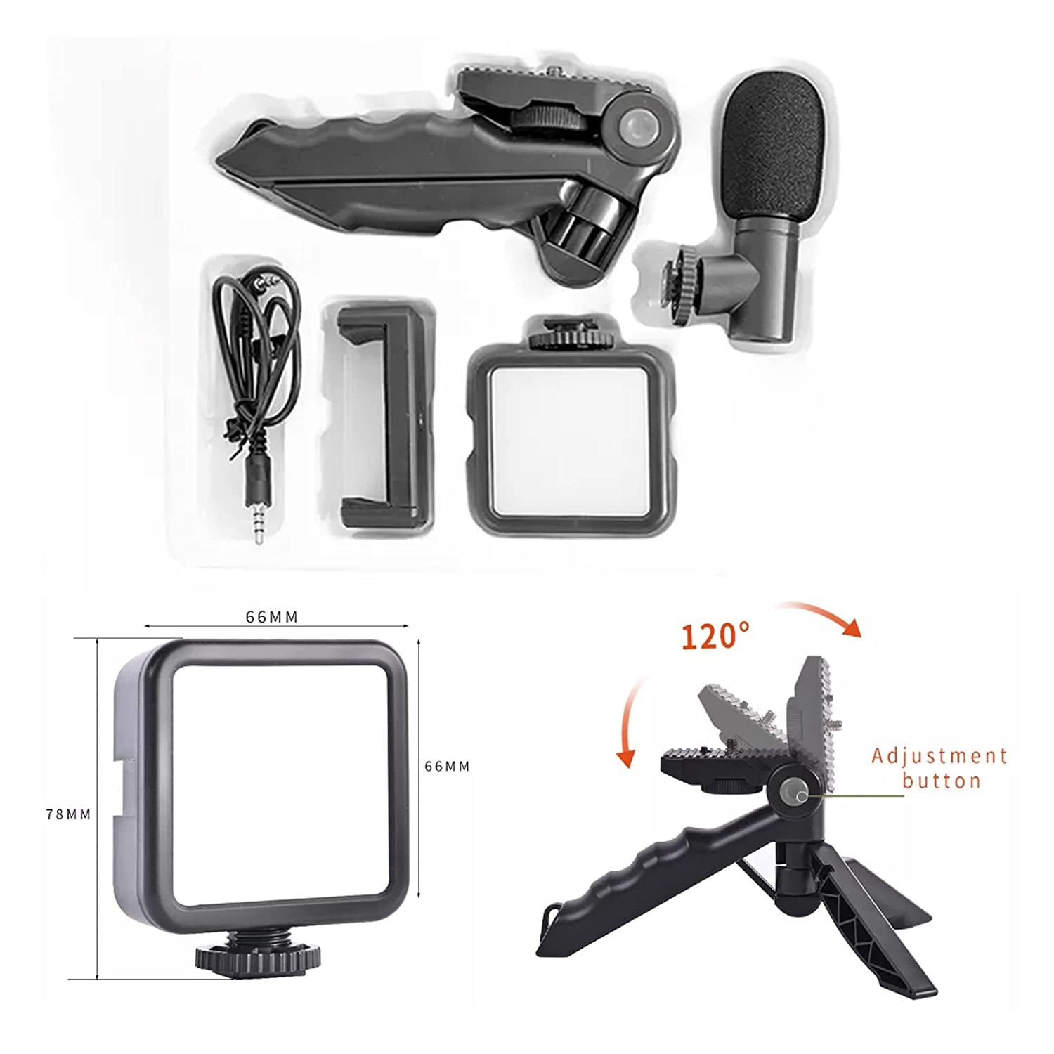 Vlogging Kit For Video Making With Mic Mini Tripod Stand Led Light  Phone Holder Clip For Making Videos