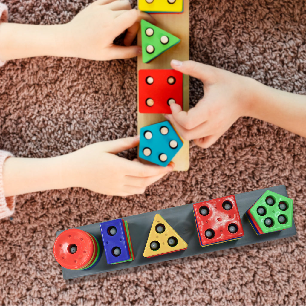 Geometric Brick - 5 Angle Matching Column Blocks For Kids - Preschool Educational Learning Toys.
