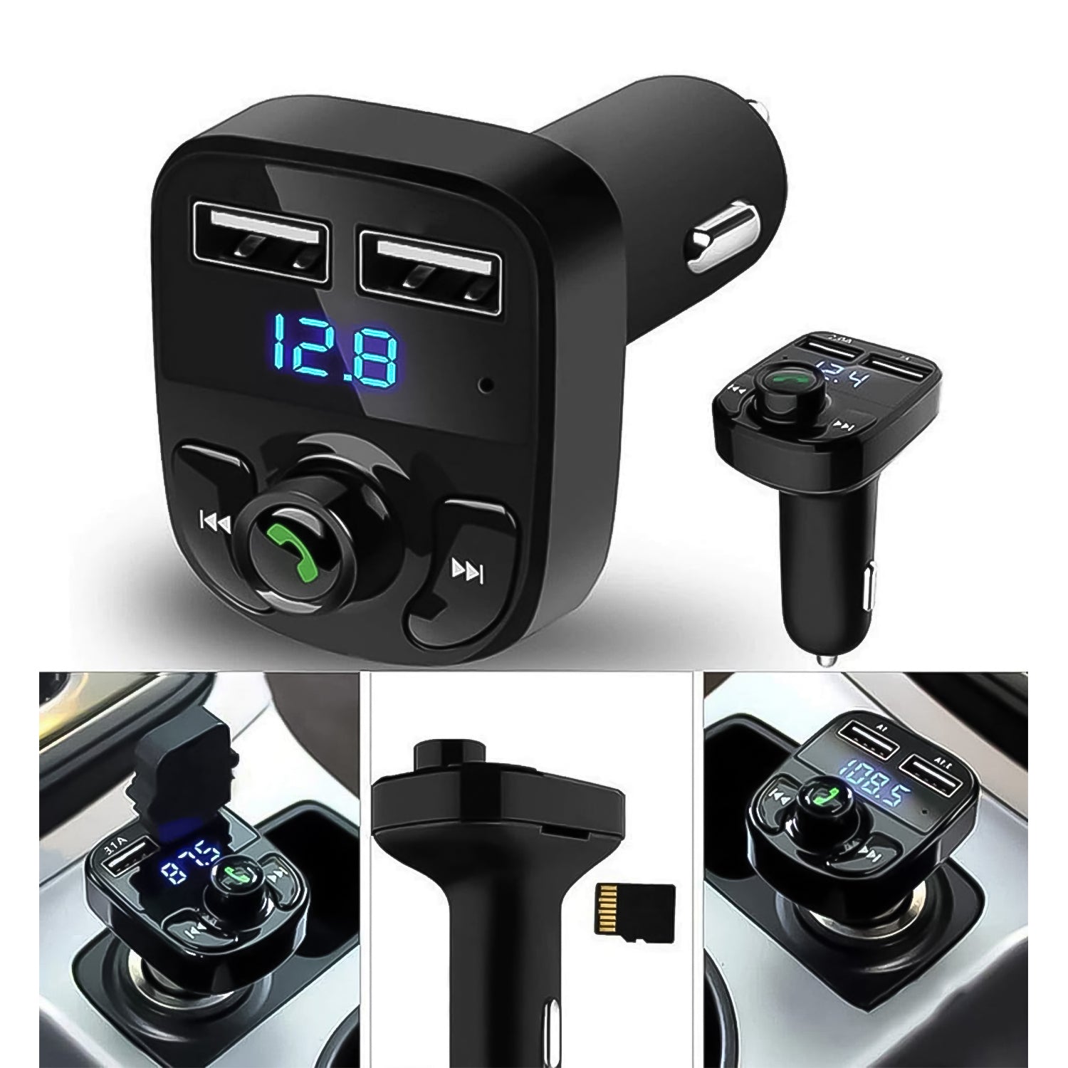 Car-x8 Bluetooth Fm Transmitter Kit For Hands-free Call Receiver  Music Player  Call Receiver  Fast Mobile Charger Ports For All Smartphoneswith 3.1a Quick Charge Dual Usb Car Charger