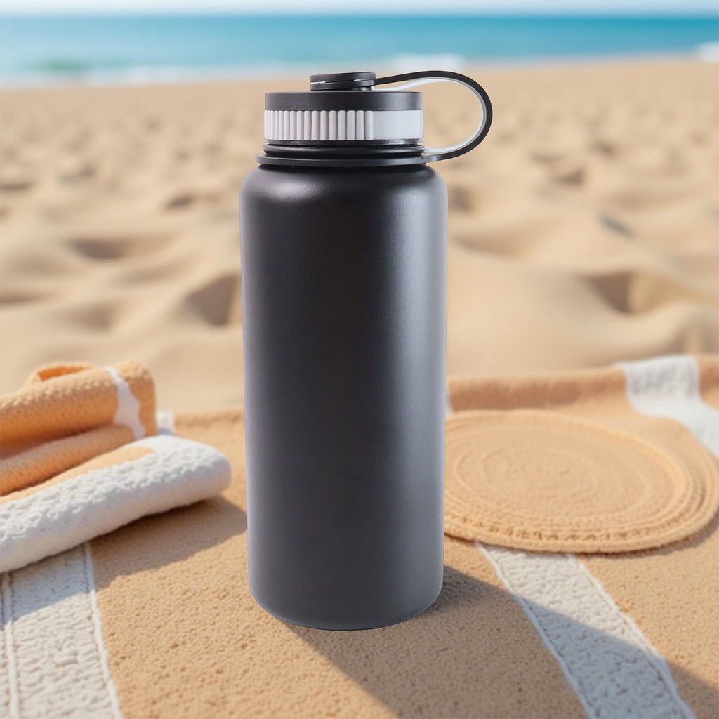 Black Stainless Steel Double Wall Vacuum-insulated Drink Water Bottle (1000 Ml)