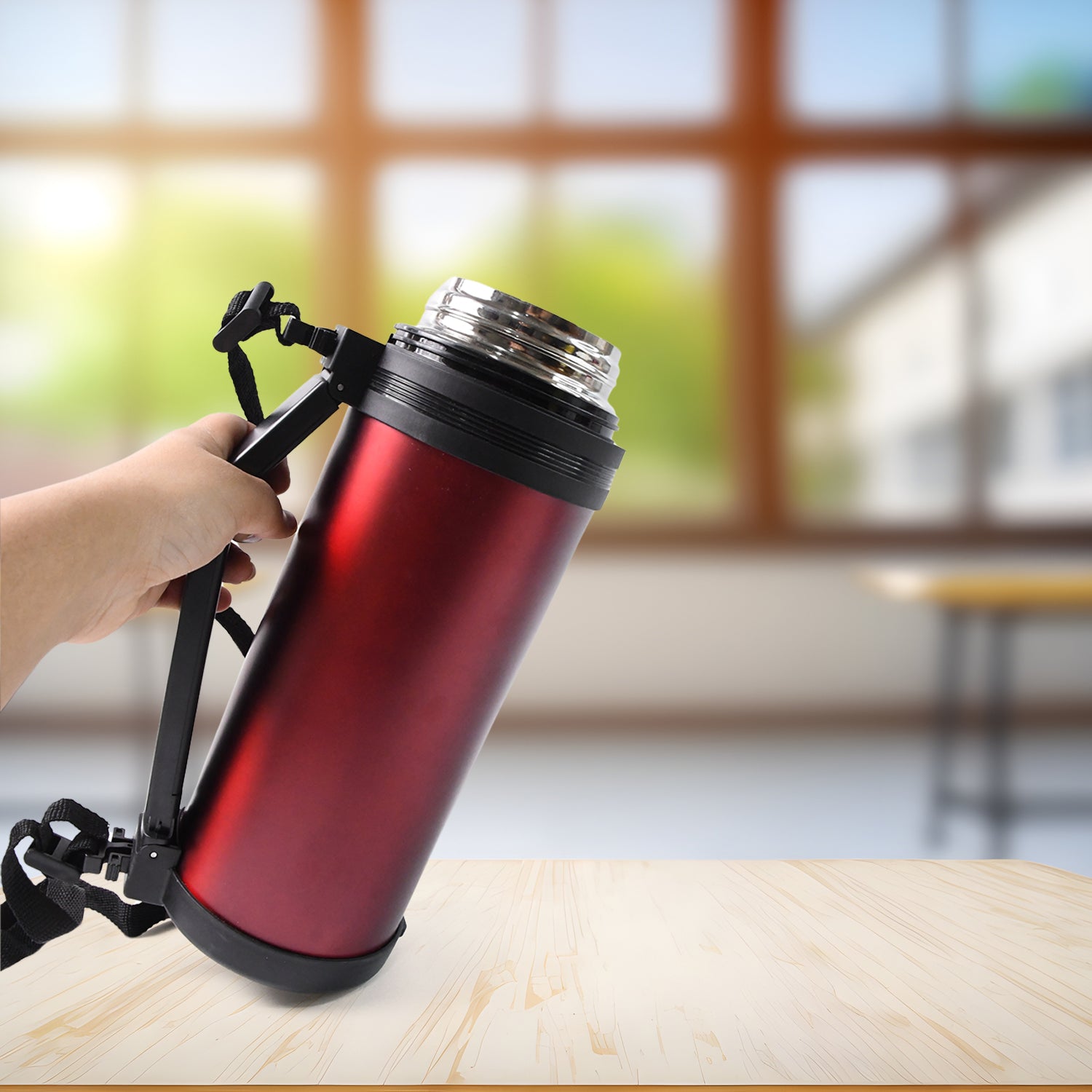 13039 Liter Stainless Steel Water Bottle With Straw Strap  Handle  Vacuum Insulated Thermos Flask Double-walled Coffee Thermos Flask Leak-proof Water Bottle For Sports Fitness Gym (1500ml)