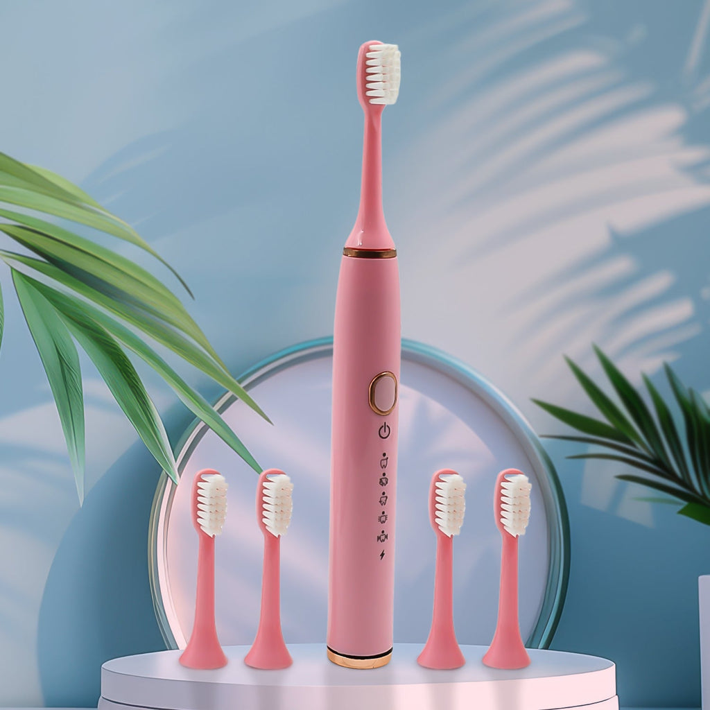 Adult Waterproof Electric Toothbrush With Extra 4 Toothbrush Head (1 Pc  Usb Charging Operated  Mix Colour)