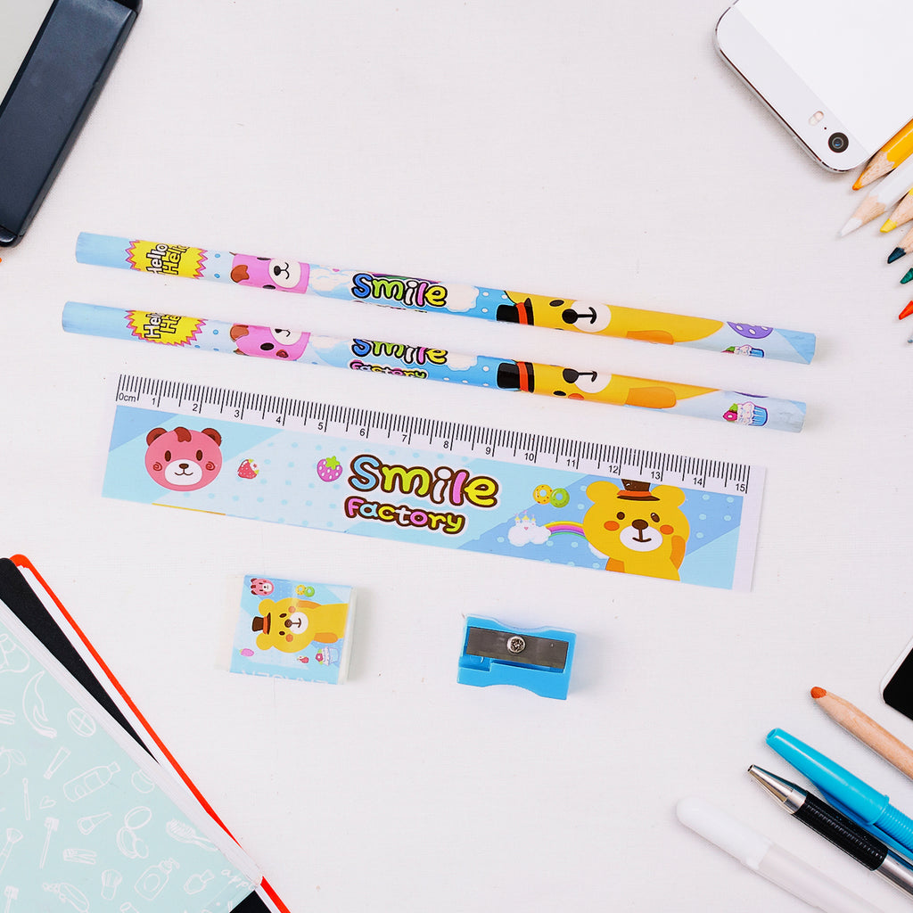4560 Wooden Pencil Set Stationary Set 5 In 1 Items Educational Item For School Going Kids Stationary Set For Girls Boysstationary For Schoolgift Pack For Girls Kidsbirthday Gift Kids (5 Pc Set