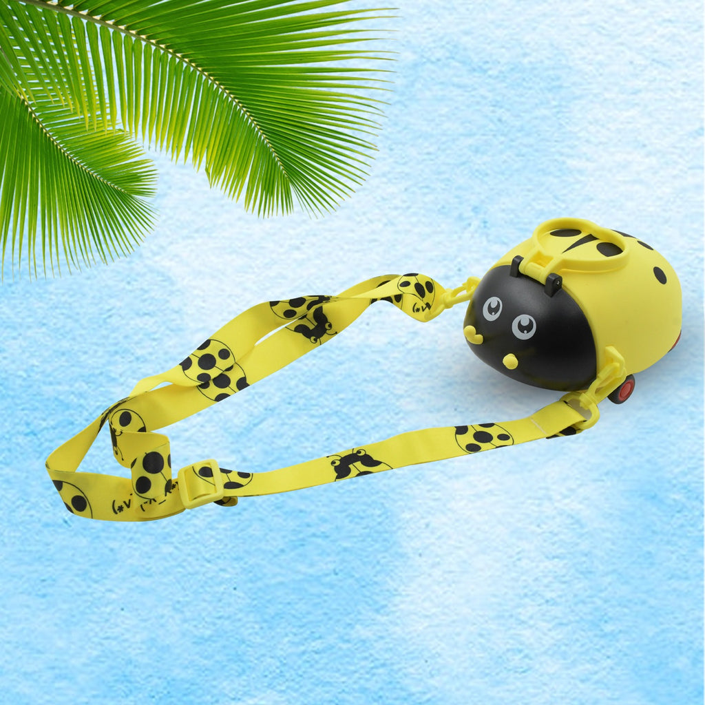 Cute Plastic Bug Shape Water Bottle With Adjustable Shoulder Strap 4 Wheel   Straw Portable Drinking Cup Water Bottle For Kids  Water Bottle  Return Gift For Kids  Water Bottle With Straw  School Kinds Water Bottle (1 Pc)