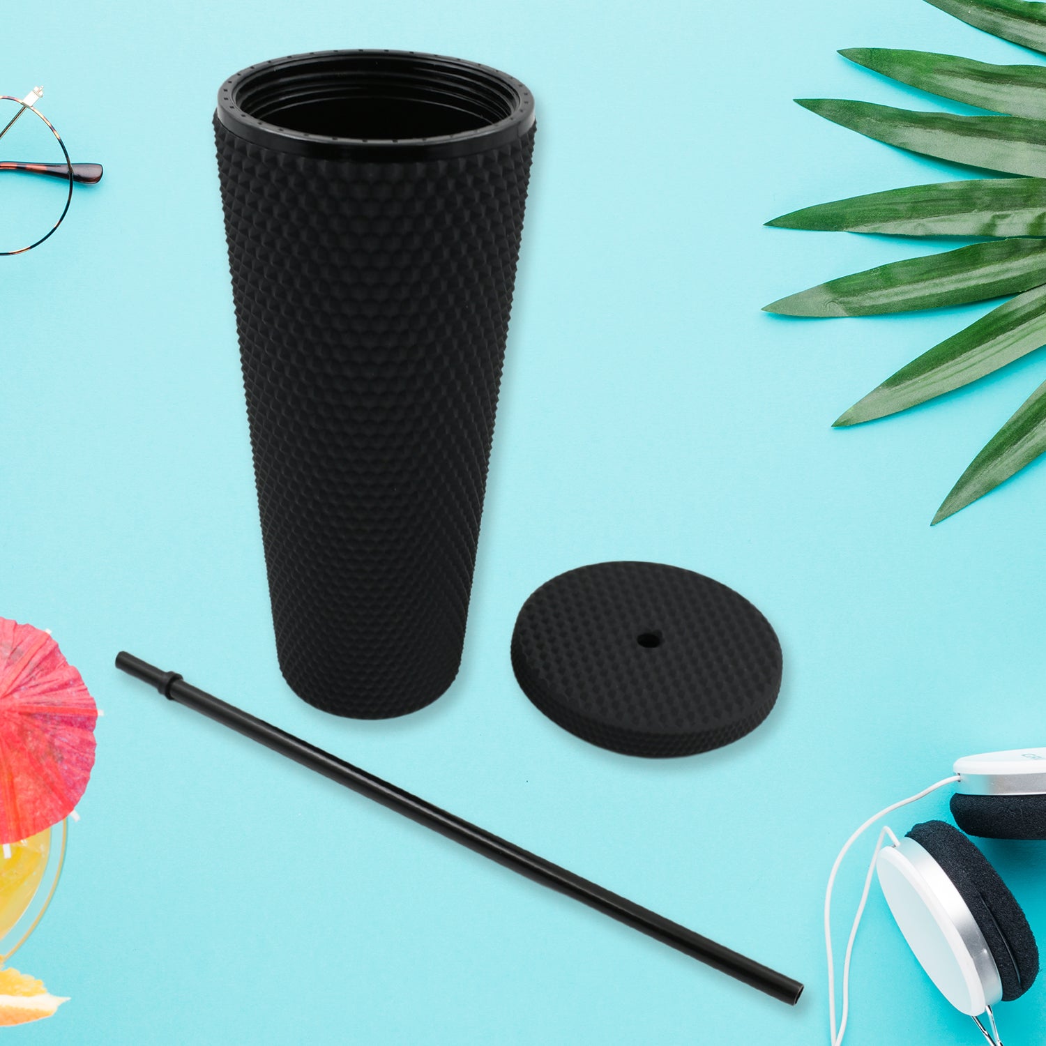 Cup With Straw Reusable Matte Studded Tumbler With Leak Proof Lid Water Cup Travel Mug Coffee Ice Water Bottle Double Walled Insulated Tumbler Bpa Free (1 Pc)