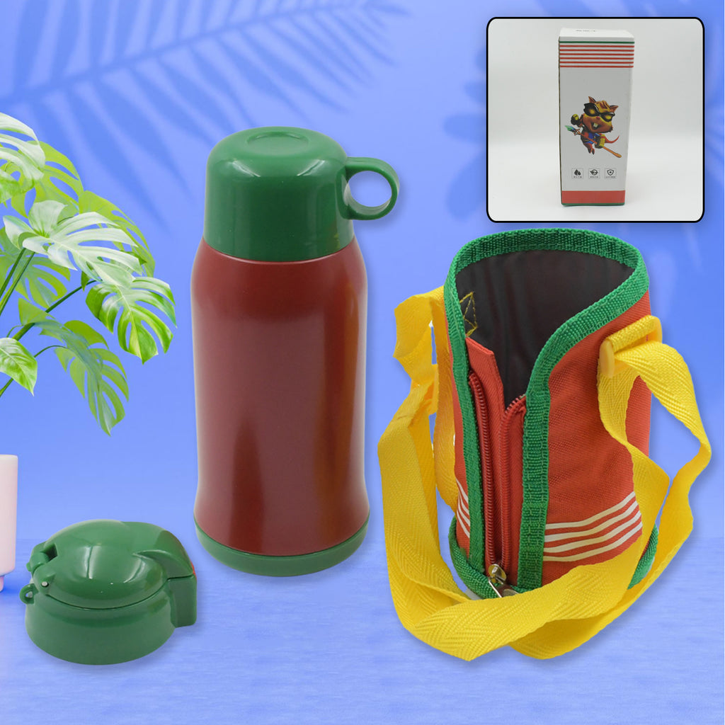 Premium Stainless Steel Insulated Sipper Bottle Print Water Flaskcartoon Vacuum Hot Cold For Kids  Travelling Water Bottle For Kids With Pop Up Straw  Double Wall Thermos With Straw  Bottle Zippe Cover For Officegymschool (550 Ml)