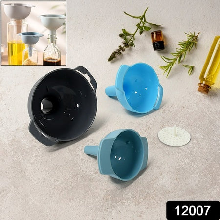 3 In 1 Kitchen Funnel Set Of 3 Funnel For Filling Bottle Small Canning Funnel With Handle Food Grade Plastic Funnel With Detachable Strainer Filter For Liquid Dry Ingredients And Powder
