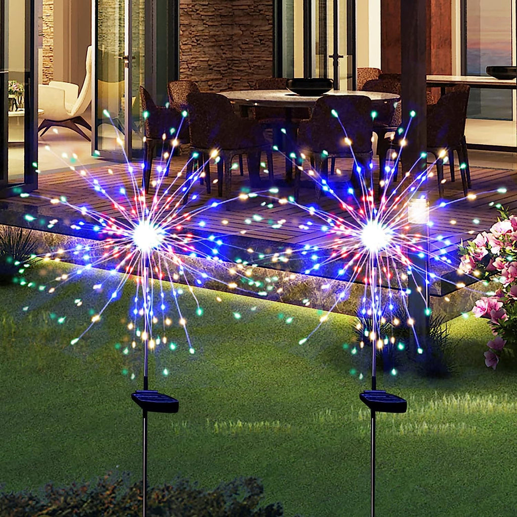 Solar Powered Multicolor Starburst Firework Garden Light Set (2 Pc  150 Led)