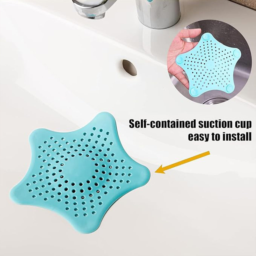 Aqua Blue Silicone Star Shaped Sink Filter Bathroom Hair Catcher Drain Strainers For Basin