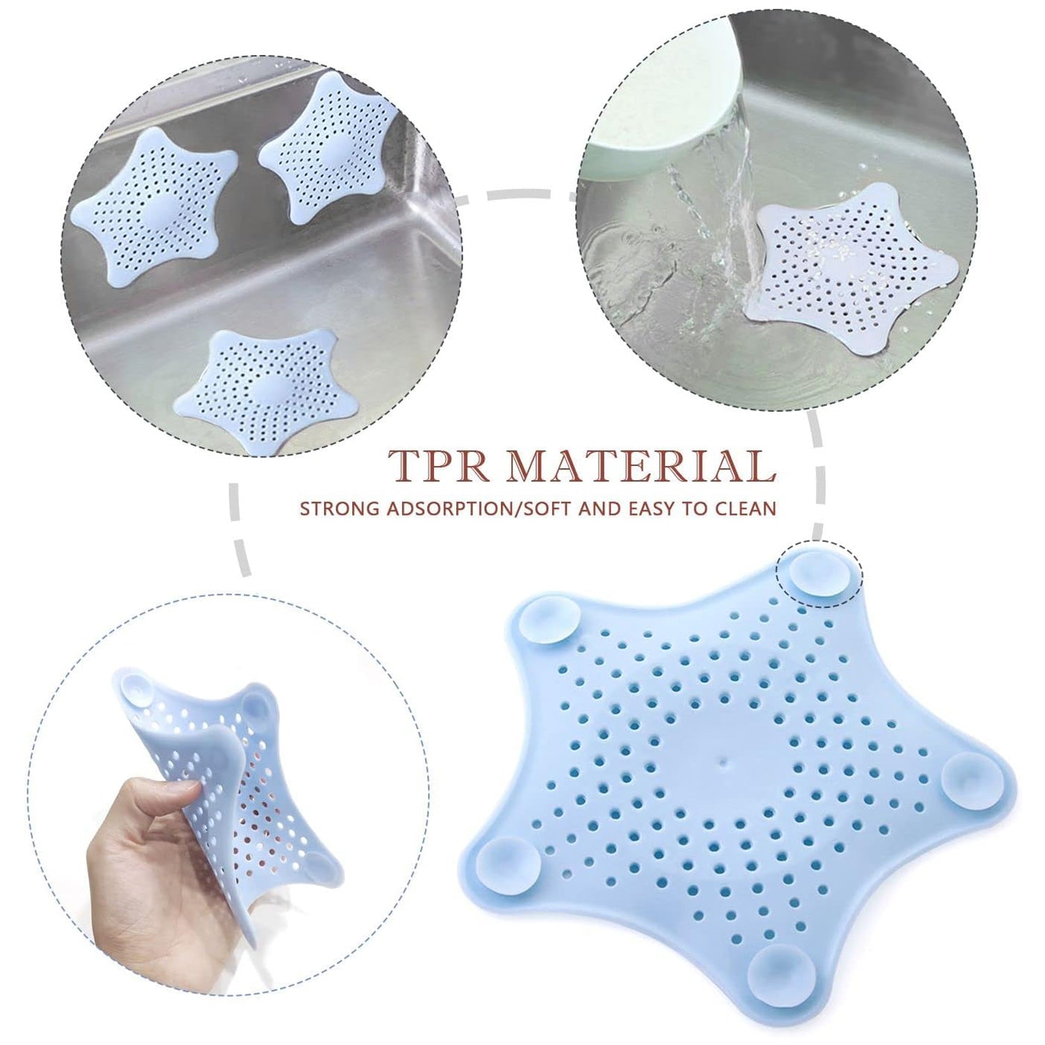 Star Shape Suction Cup Kitchen Bathroom Sink Drain Strainer Hair Stopper Filter Star Shaped Sink Filter Bathroom Hair Catcher Drain Strainers Cover Trap Basin(Mix Color 1 Pc)