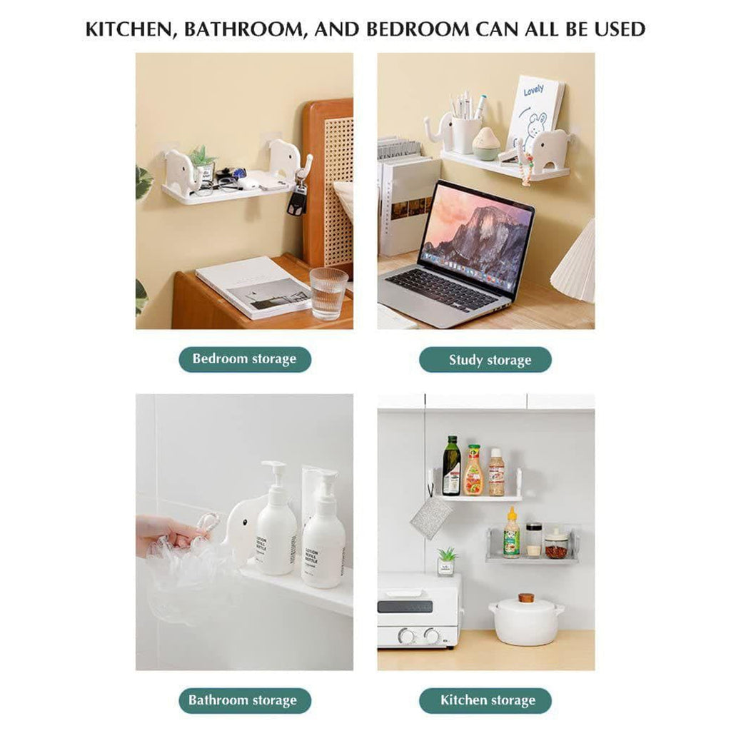 Multifunctional  Elephant Shaped Storage Shelf No Punching Wall Mounted Mini Storage Rack Creative Cute Elephant Shelf Organizer For Kitchen Bathroom Bedroom Study
