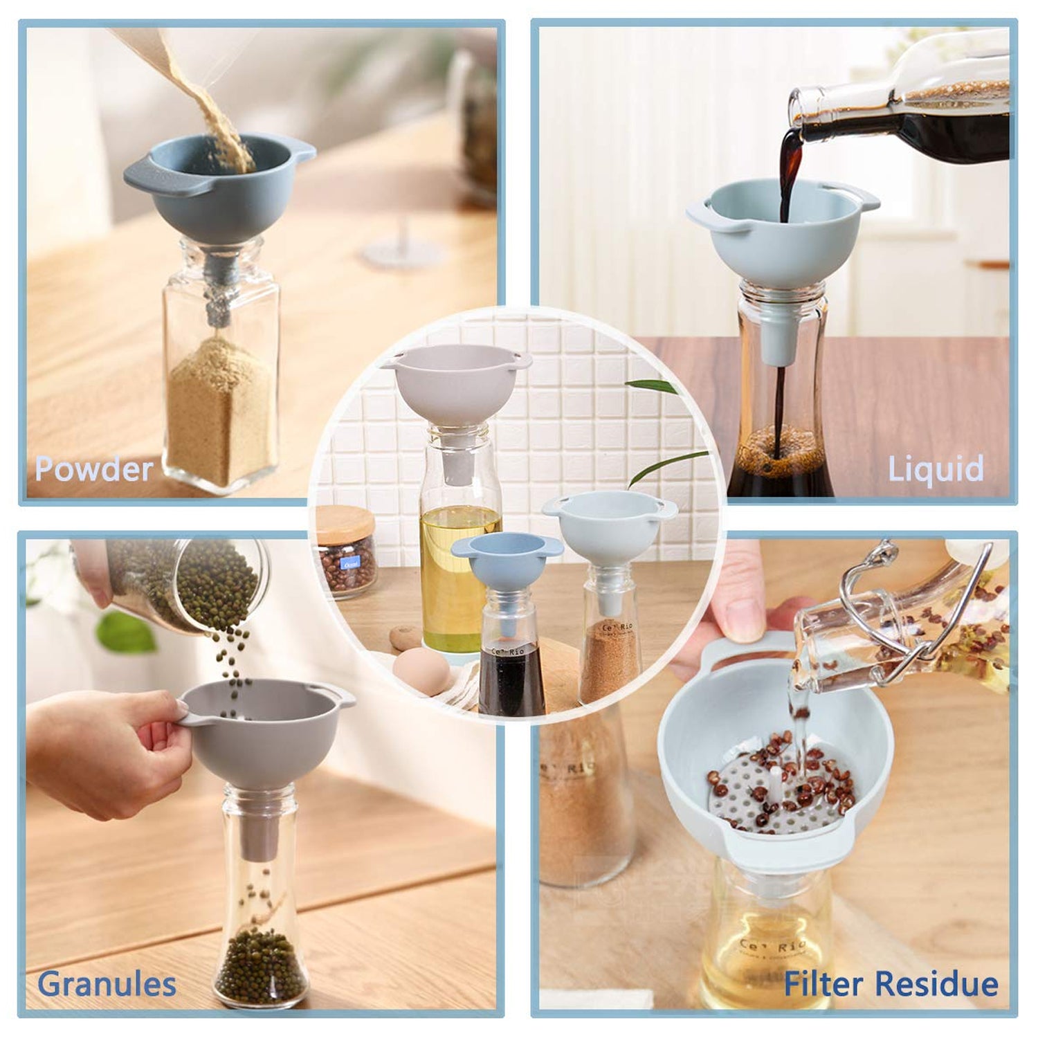 3 In 1 Kitchen Funnel Set Of 3 Funnel For Filling Bottle Small Canning Funnel With Handle Food Grade Plastic Funnel With Detachable Strainer Filter For Liquid Dry Ingredients And Powder